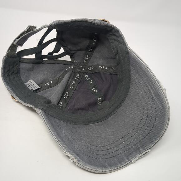 C.C Exclusives Strapback Hat Gray One Size Ponytail Distressed Blank - Picture 7 of 10